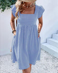 Vestito Lily Donna – Vestito Midi a Quadri con Collo Quadrato, Arricciato, Volant, Linea A, Estivo