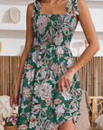 Vestito estivo Lina da donna – Vestito floreale con scollo quadrato, spalline, vita alta, linea a trapezio