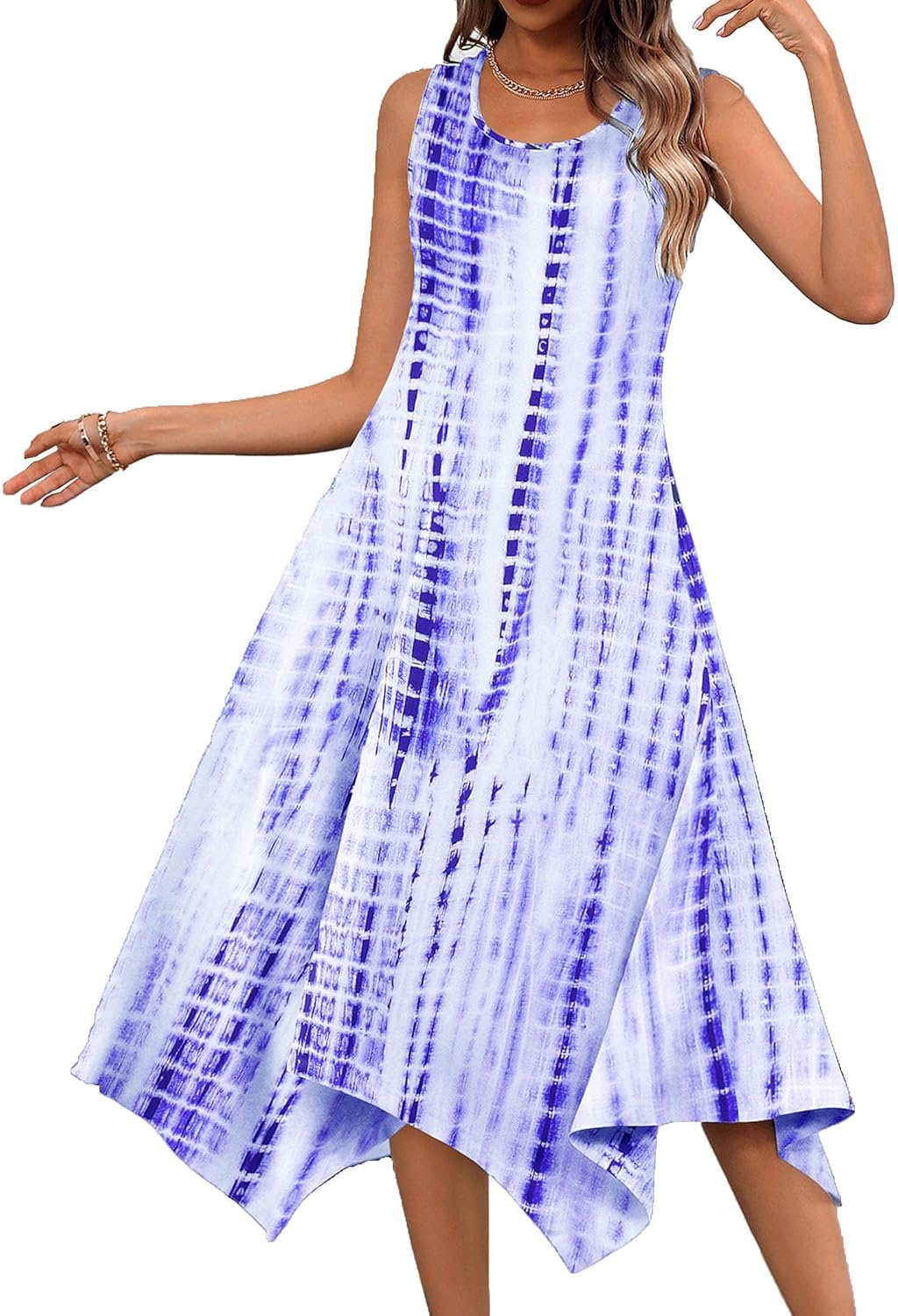Léa Vestito Midi Donna – Vestito Floreale Senza Maniche A-Line Con Tasche Estate