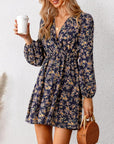 Vestito Lina Donna Floreale – Mini Abito Portafoglio con Scollo a V e Maniche Lunghe Elegante