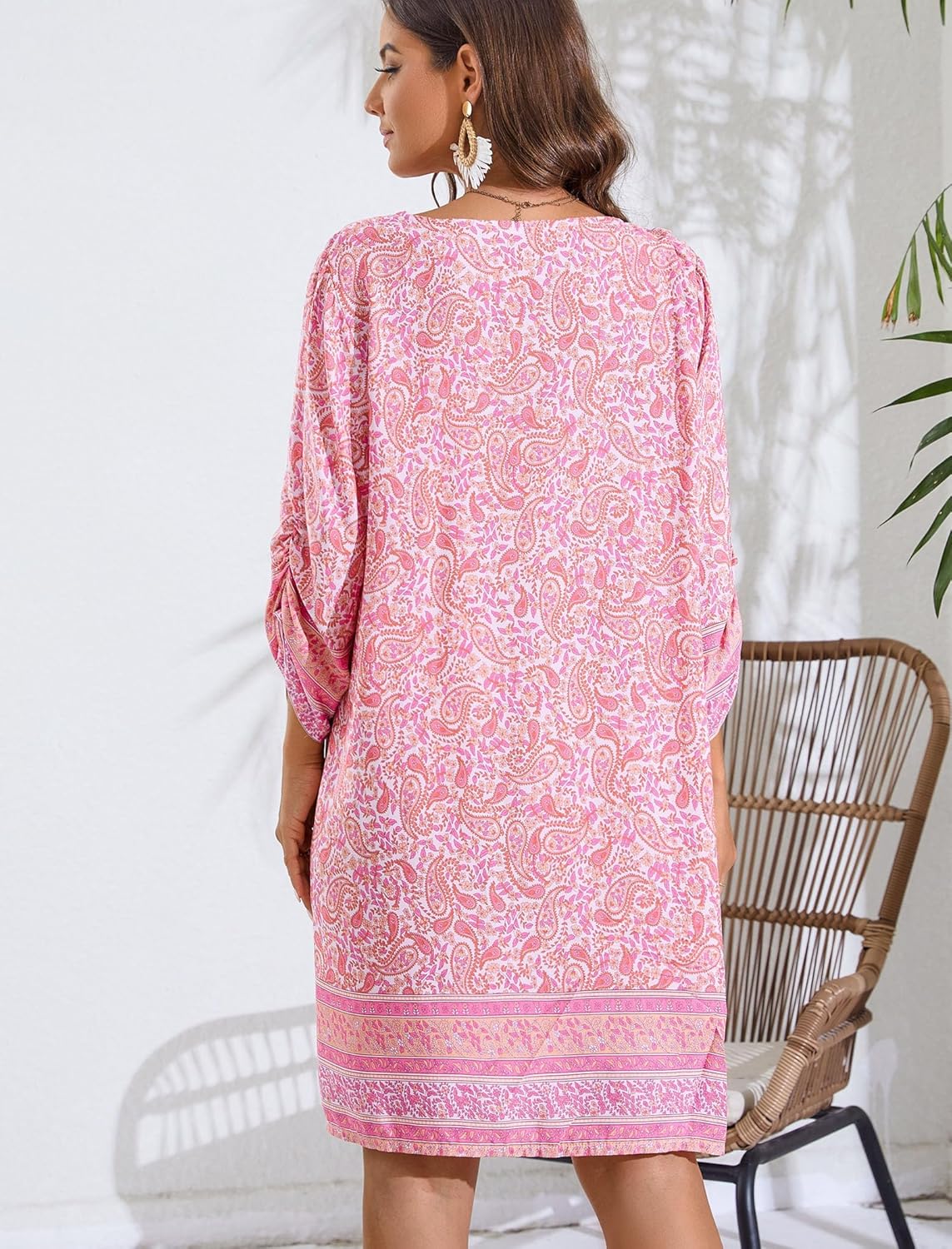 Léa Abito Bohemien Donna – Abito Floreale Maniche 3/4 Taglio Fluido Estate Chic