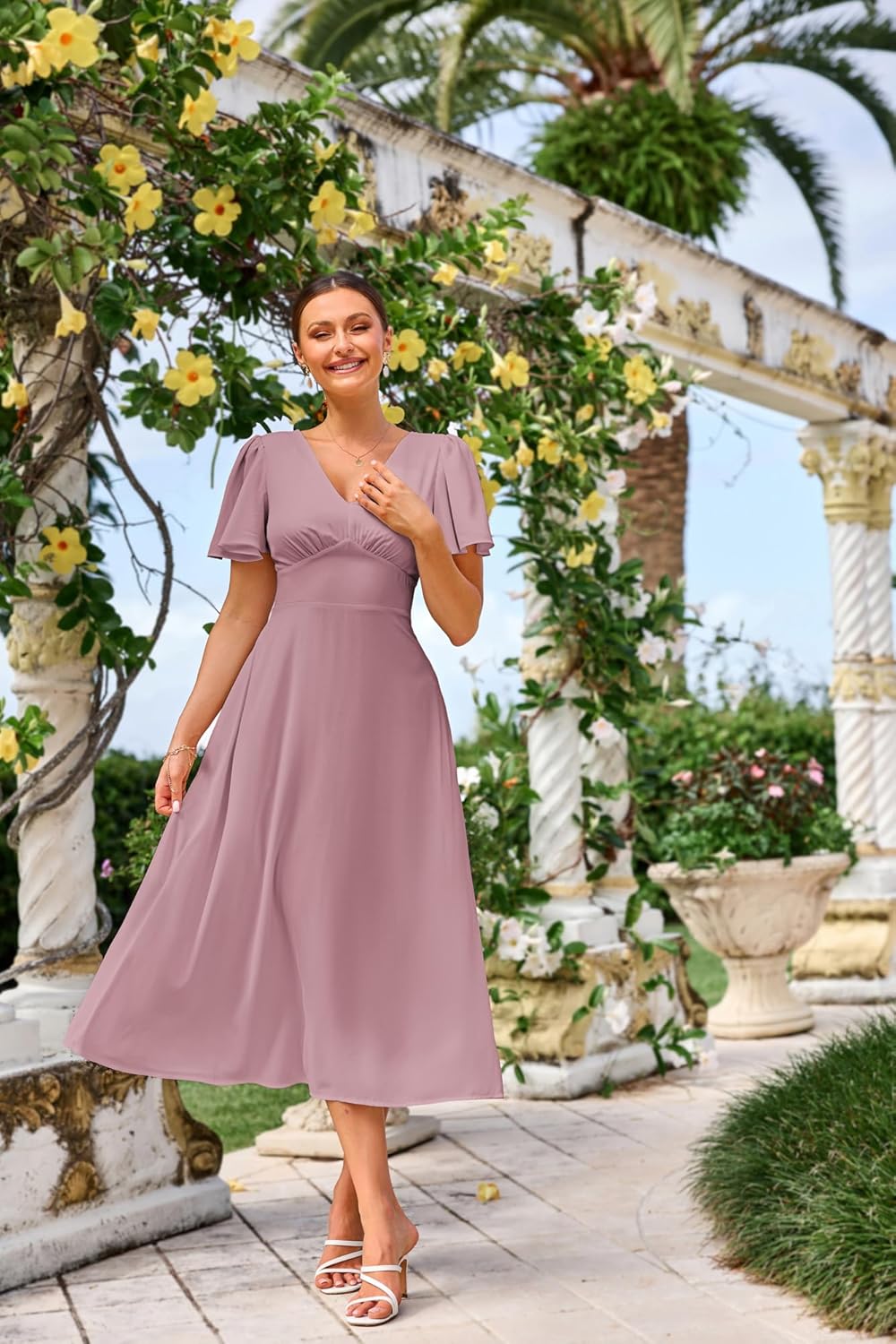 Claire Vestito Donna – Vestito Maxi Scollo a V Schiena Quadrata Linea A Fluido Boho Estate