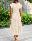 Clara Vestito Midi Donna – Vestito Estivo Scollo a V Arricciato con Volant e Tasche Elegante