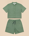 Completo Coordinato Uomo Camicia Micro-Fantasia e Pantaloncini - Verde Micro