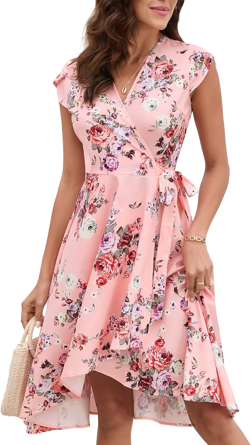 Vestito Sofia Fleurie Donna – Vestito Incrociato con Maniche a Petalo Estivo Elegante