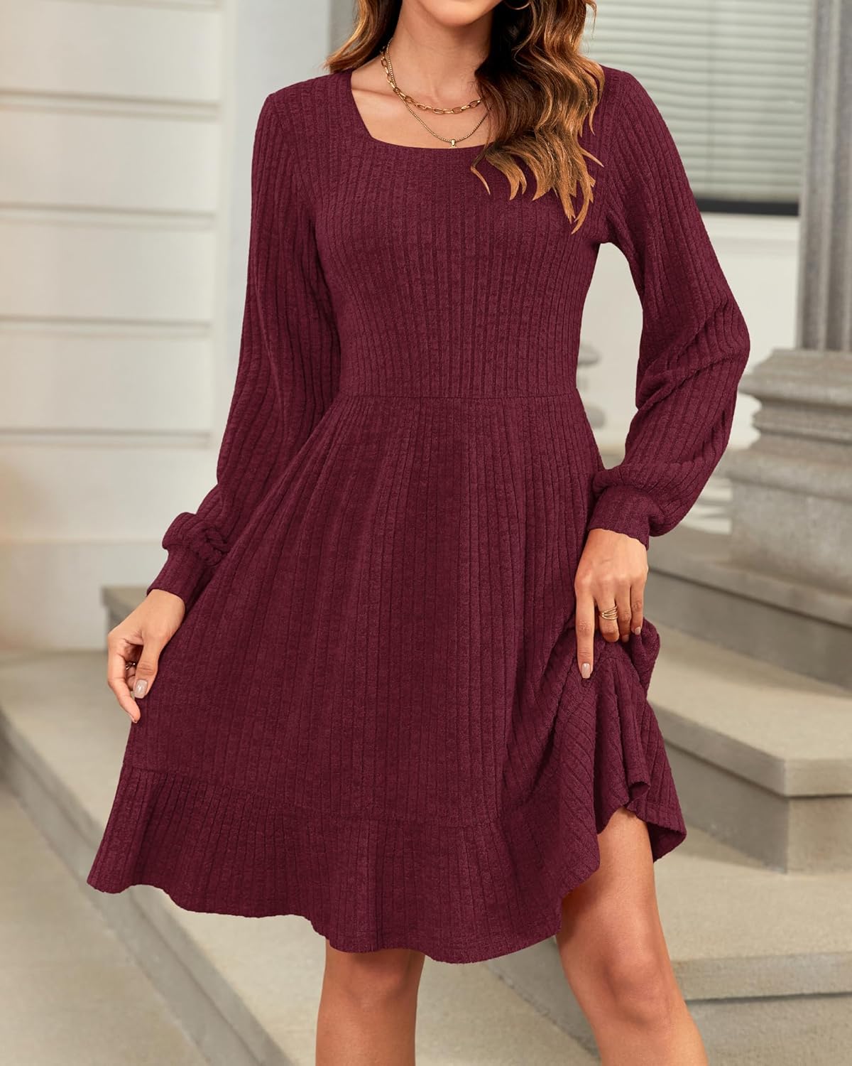 Élise Abito Maglia Donna – Abito Maglia Collo Quadrato Maniche Lunghe Autunno Inverno