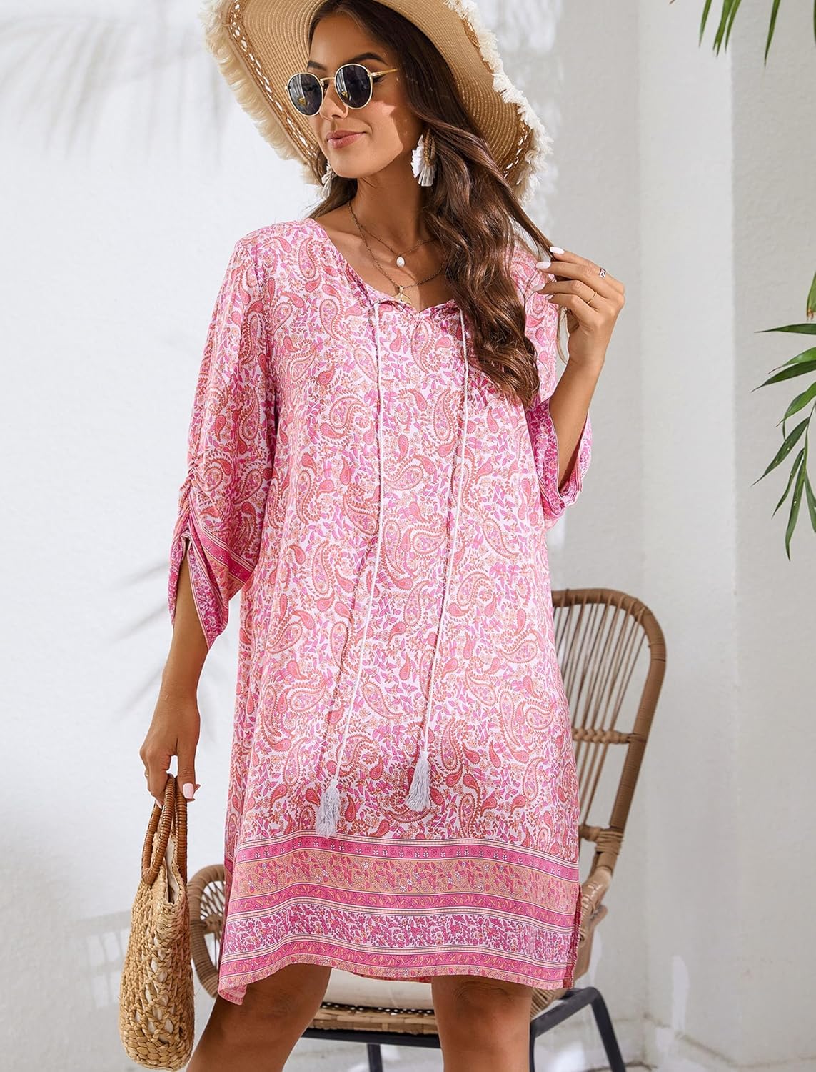 Léa Abito Bohemien Donna – Abito Floreale Maniche 3/4 Taglio Fluido Estate Chic