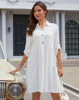 Léa Vestito Camicia Donna – Vestito A-Line con Volant, Bottoni, Maniche 3/4, Estate