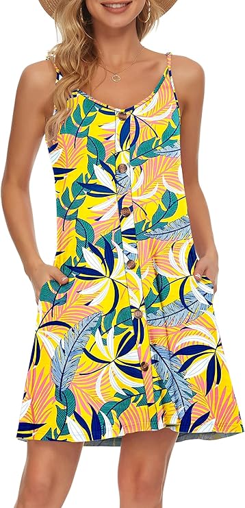 Gabbie Robe Été Donna – Spalline Sottili, Scollo a V e Tasche, Taglio Fluido Spiaggia