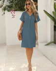 Camille Abito Camicia Donna – Abito Scollo a V Maniche Risvoltate Linea A Estate