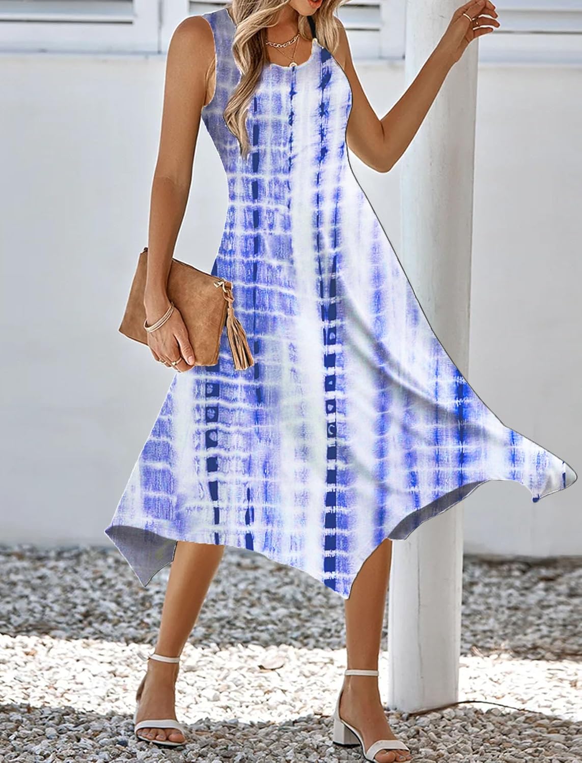 Léa Vestito Midi Donna – Vestito Floreale Senza Maniche A-Line Con Tasche Estate