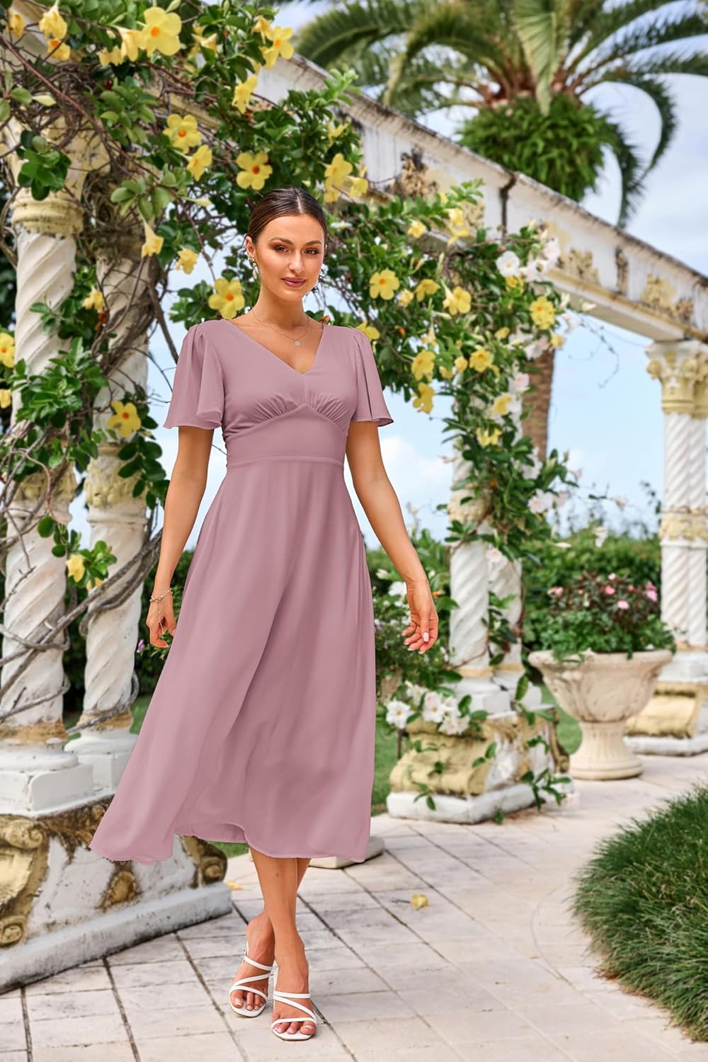 Claire Vestito Donna – Vestito Maxi Scollo a V Schiena Quadrata Linea A Fluido Boho Estate