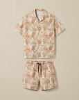 Completo Coordinato Uomo Camicia Tropicale e Pantaloncini - Fiori Blu