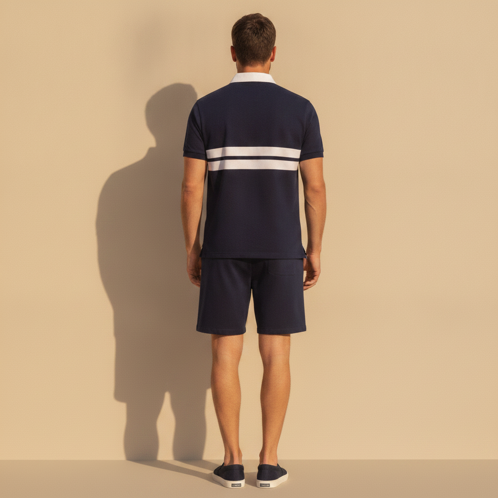 Completo Coordinato Uomo Camicia Colletto a Contrasto e Pantaloncini - vista posteriore