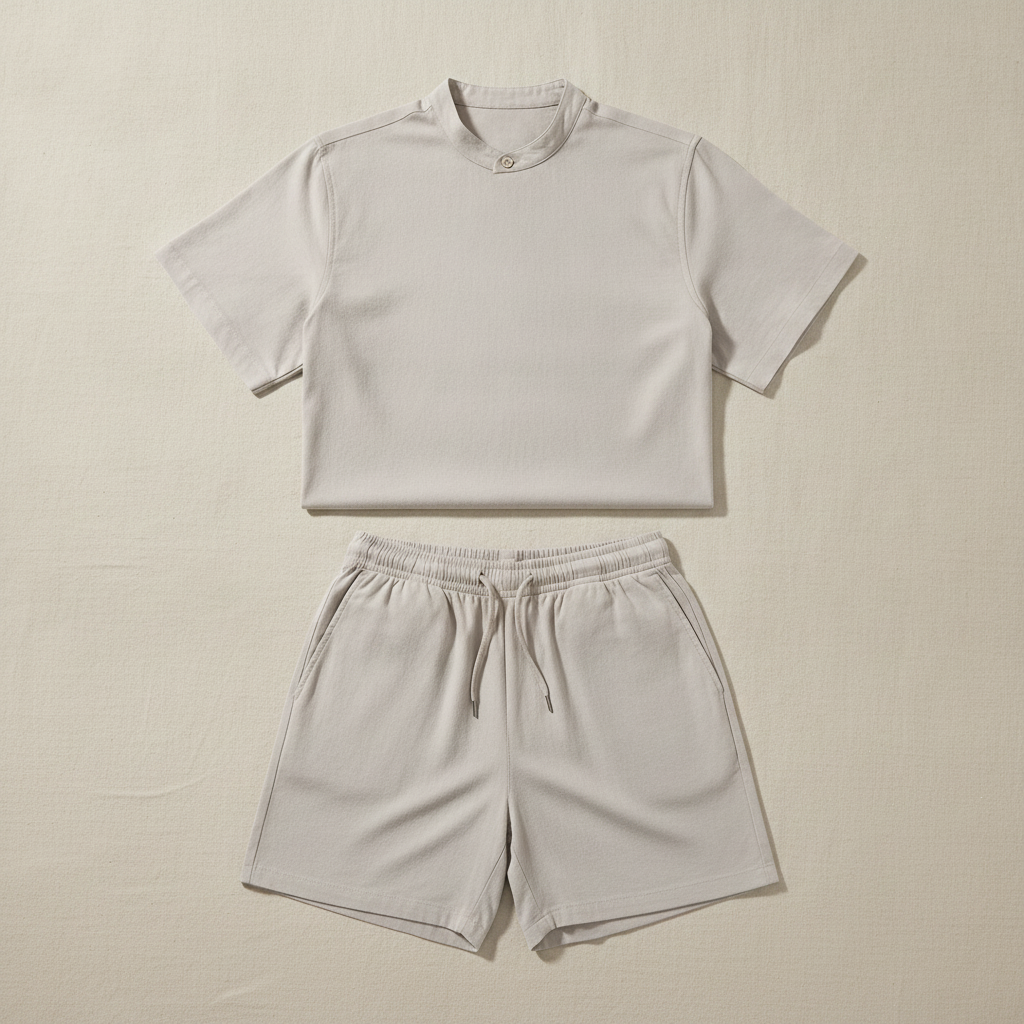 Completo Coordinato Uomo Camicia Doppio Ritorto e Pantaloncini - Grigio Perla