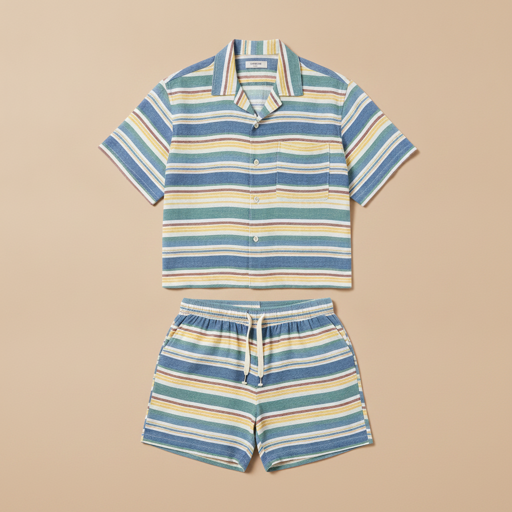 Completo Coordinato Uomo Camicia Righe Multicolor e Pantaloncini - Multicolor Mare