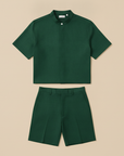 Completo Coordinato Uomo Camicia Fresco Lana Estivo e Pantaloncini - Verde Bosco