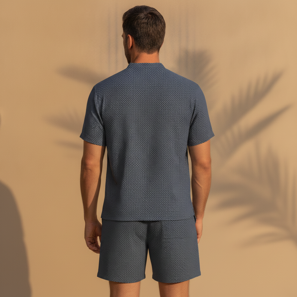 Completo Coordinato Uomo Camicia Popeline Mini-Stampa e Pantaloncini - vista posteriore