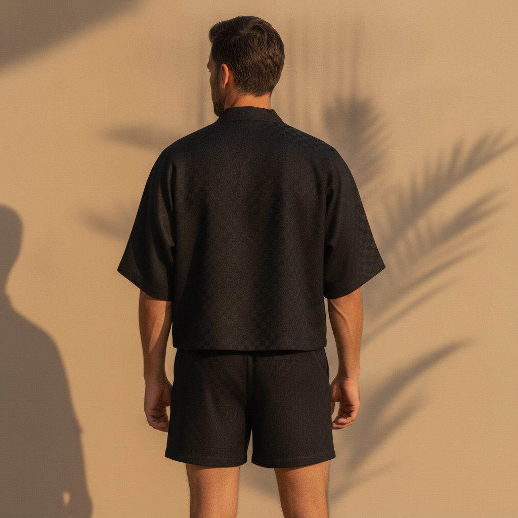 Completo Coordinato Uomo Camicia Kimono-Style e Pantaloncini - vista posteriore