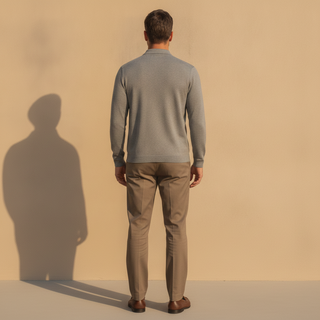 Polo Uomo Manica Lunga in Cotone – Elegante Casual per Mezza Stagione - vista posteriore
