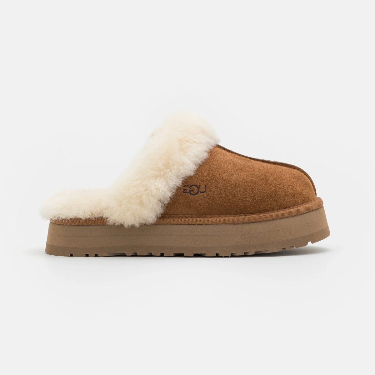 UGG Disquette Chestnut sabot donna in pelle scamosciata e montone marrone chestnut, vista laterale