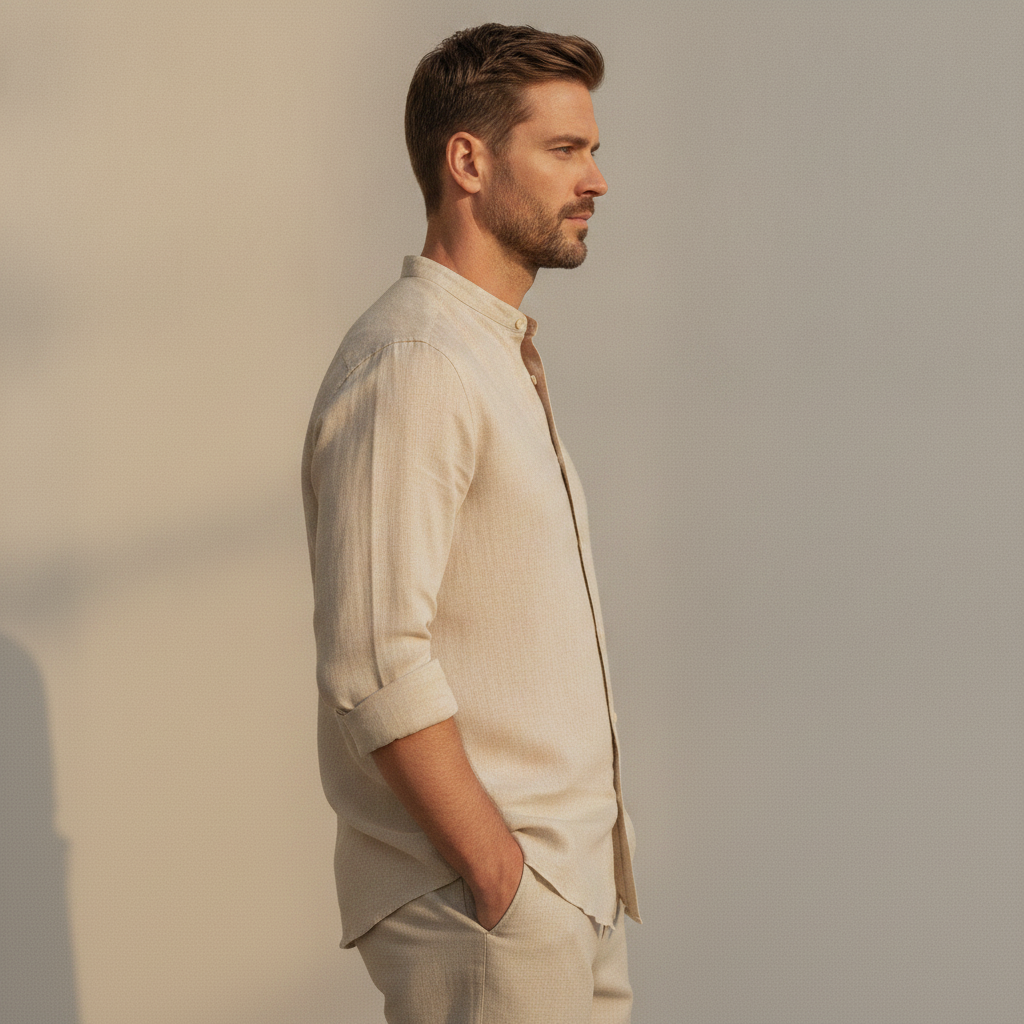Camicia Uomo in Lino Tinta Unita – Eleganza Naturale Raffinata - vista laterale