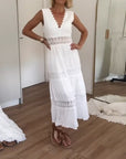 Abito lungo donna in pizzo, scollo a V — vista 4