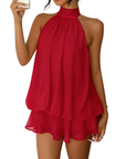 Vestito Mini Donna con Volant a Strati – Schiena Scoperta Halter Trapezio