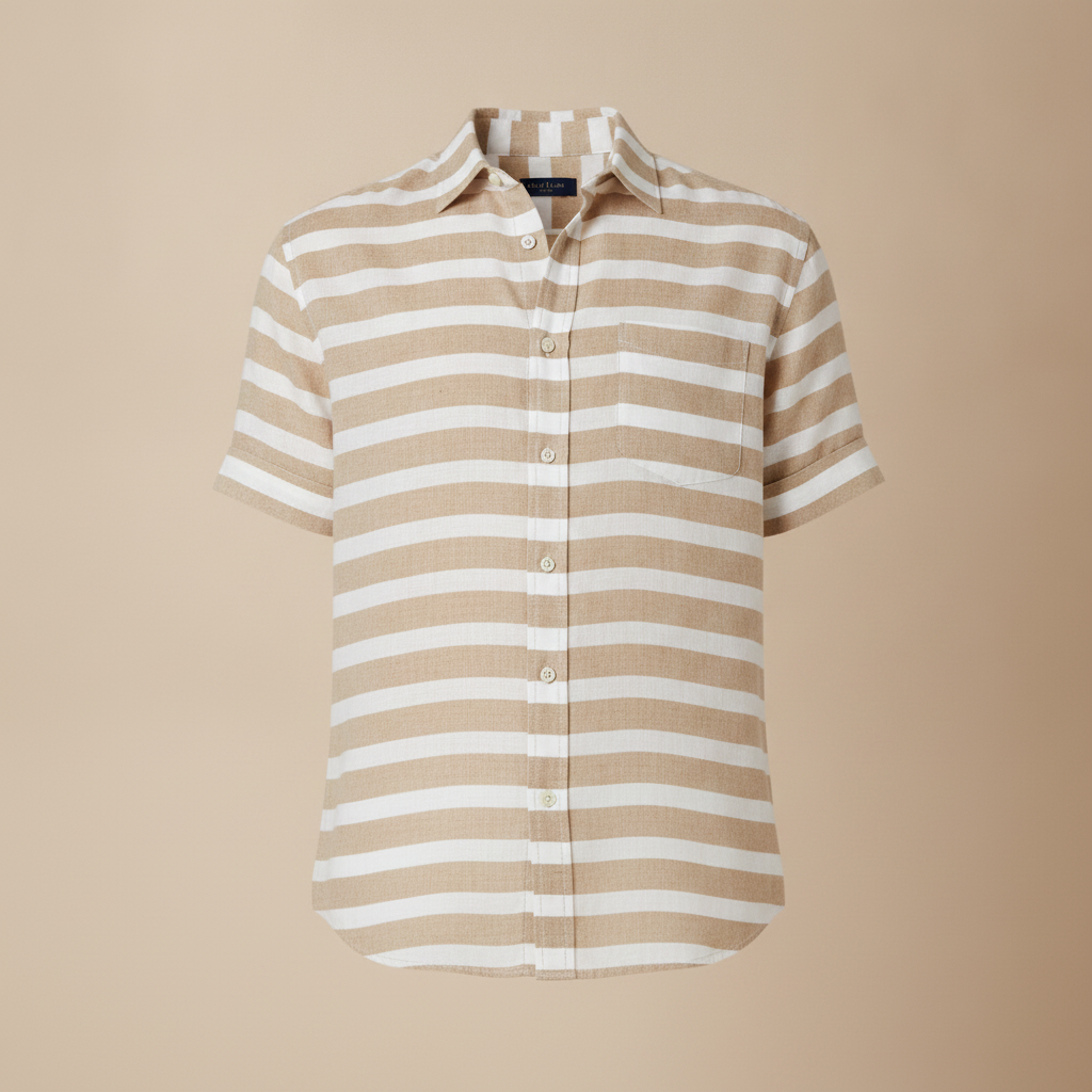 Camicia Uomo in Misto Lino a Righe – Stile Mediterraneo Fresco - Beige e Bianco