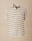 Camicia Uomo in Misto Lino a Righe – Stile Mediterraneo Fresco - Beige e Bianco
