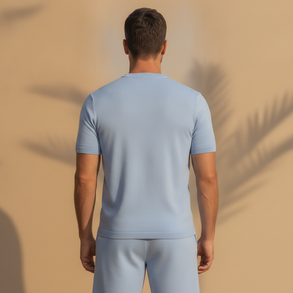 Completo Coordinato Uomo Camicia Doppio Ritorto e Pantaloncini - vista posteriore