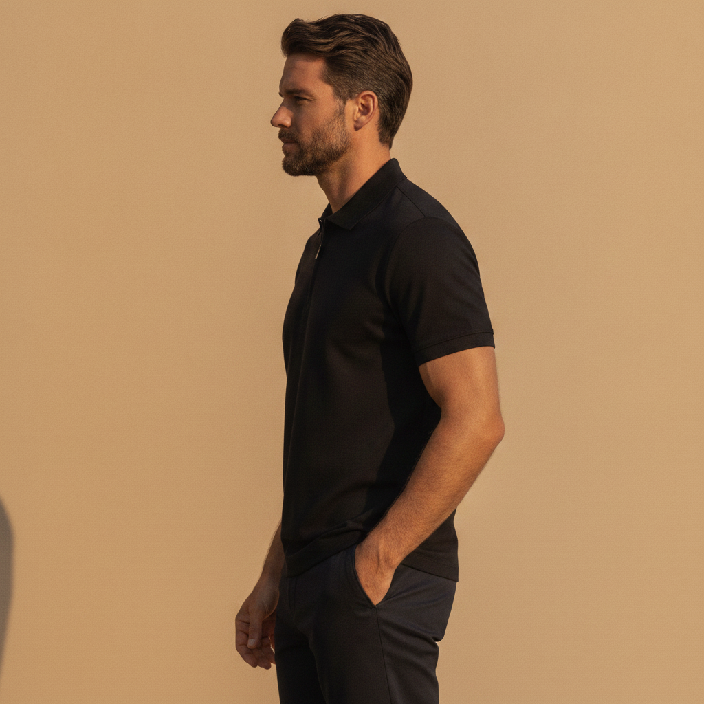 Polo Uomo Slim con Zip – Vestibilità Aderente e Moderna - vista laterale
