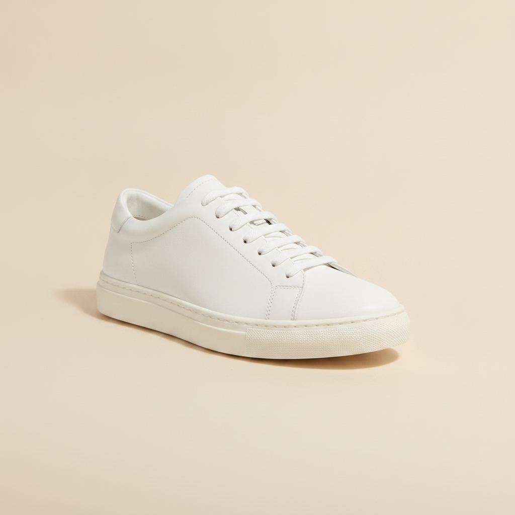 Sneakers Uomo in Pelle Bianca – Design Minimalista Casual Chic - vista 3/4