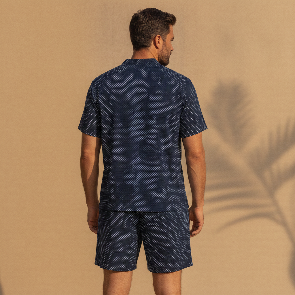 Completo Coordinato Uomo Camicia Micro-Pois e Pantaloncini - vista posteriore