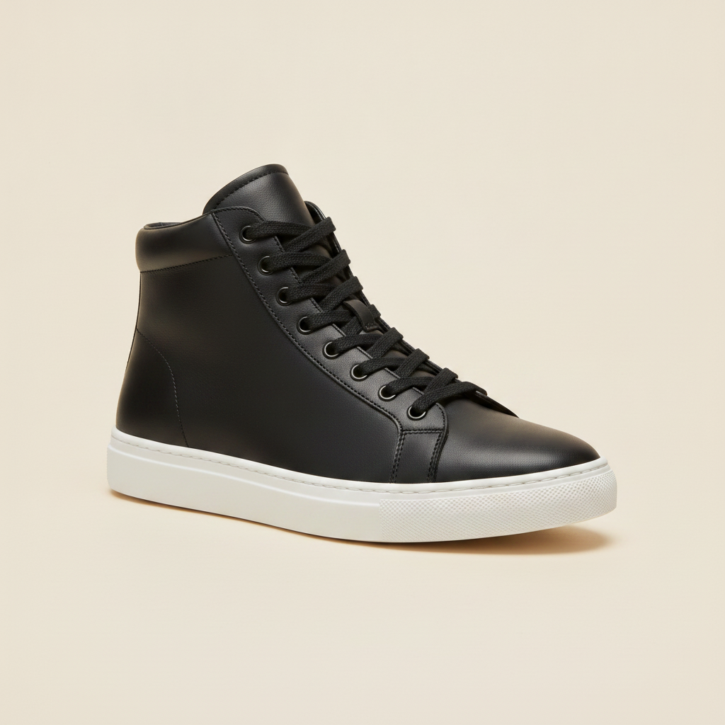 Sneakers Uomo Alte in Pelle – Design High-Top Casual Premium - Nero