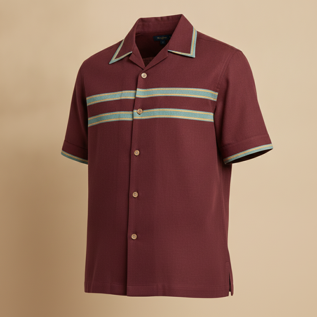 Camicia Bowling Uomo Manica Corta – Stile Rétro Anni '50 - Bordeaux