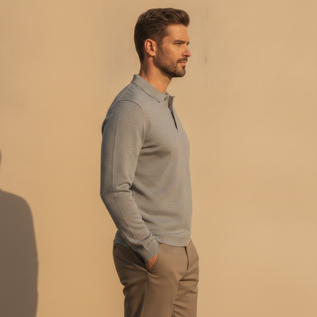 Polo Uomo Manica Lunga in Cotone – Elegante Casual per Mezza Stagione - vista laterale