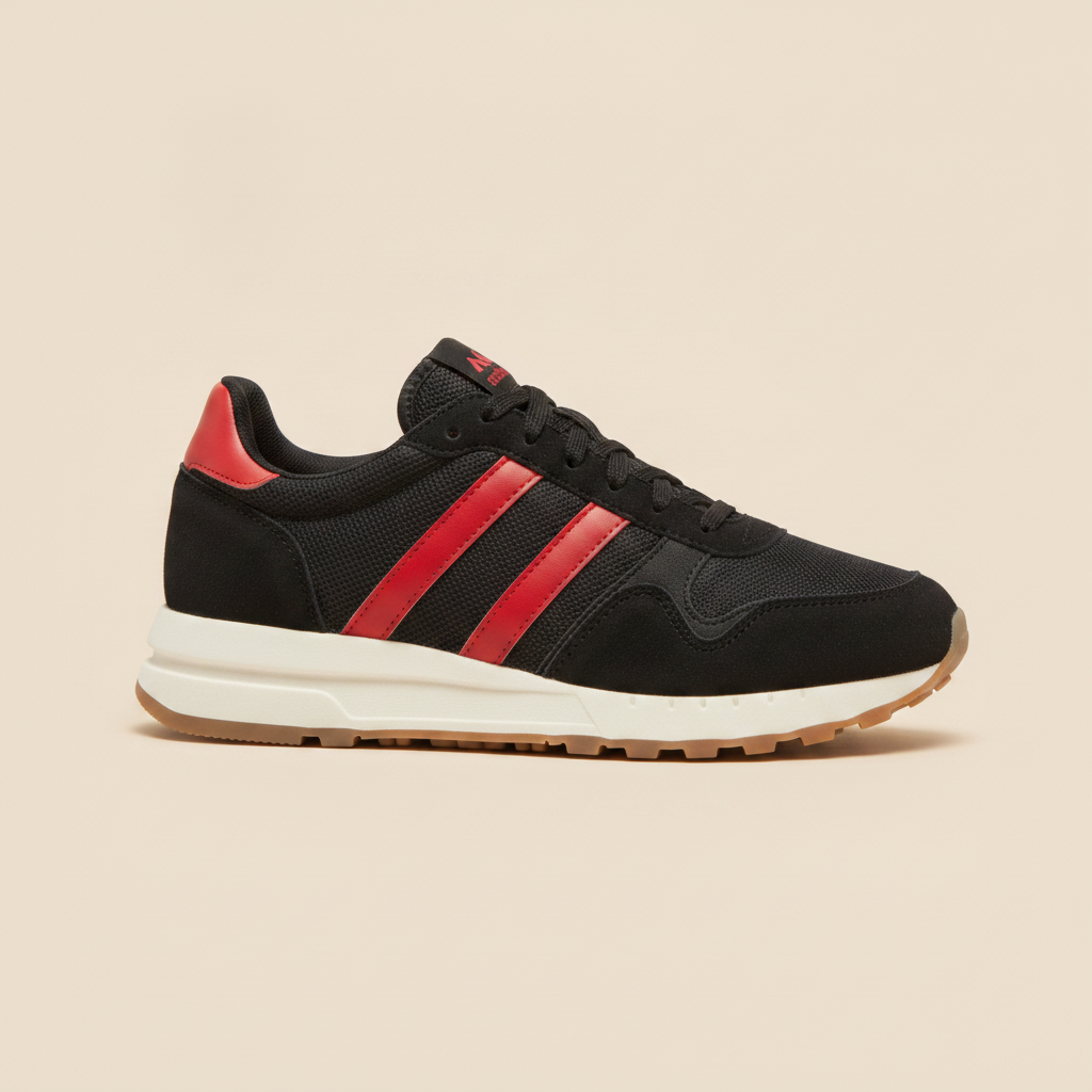 Sneakers Uomo Retrò in Camoscio – Stile Running Vintage Anni '80 - Nero con Rosso