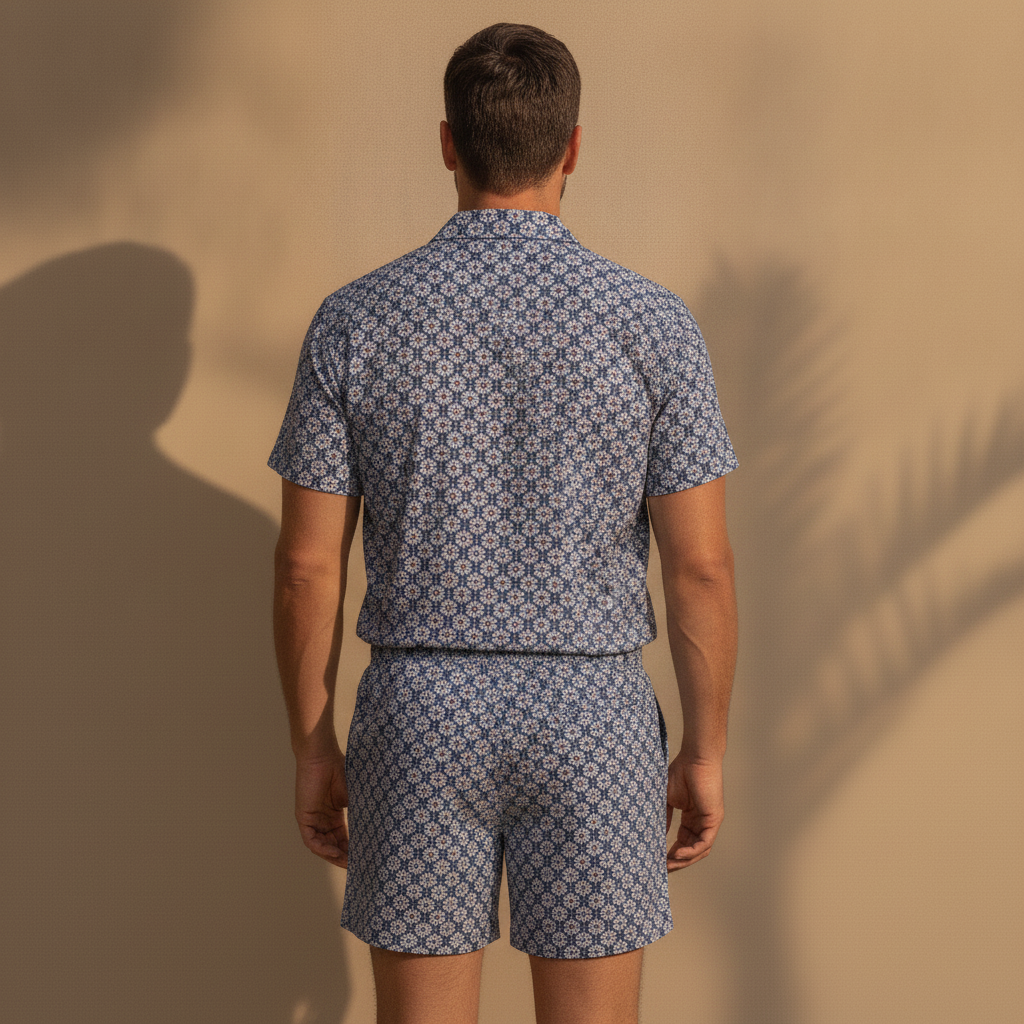 Completo Coordinato Uomo Camicia a Fiori e Pantaloncini - vista posteriore