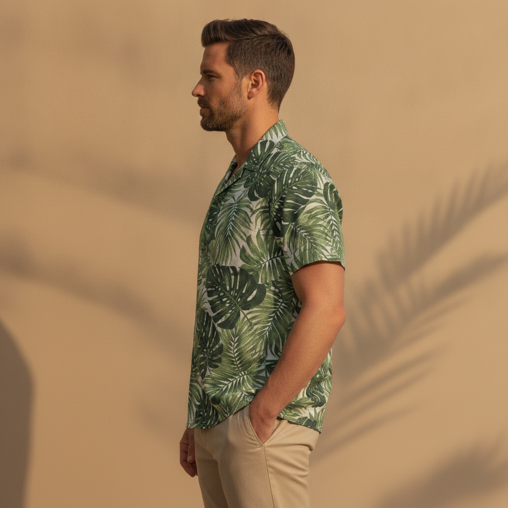 Camicia Uomo Camp Collar Fantasia Tropicale – Stile Vacanza - vista laterale