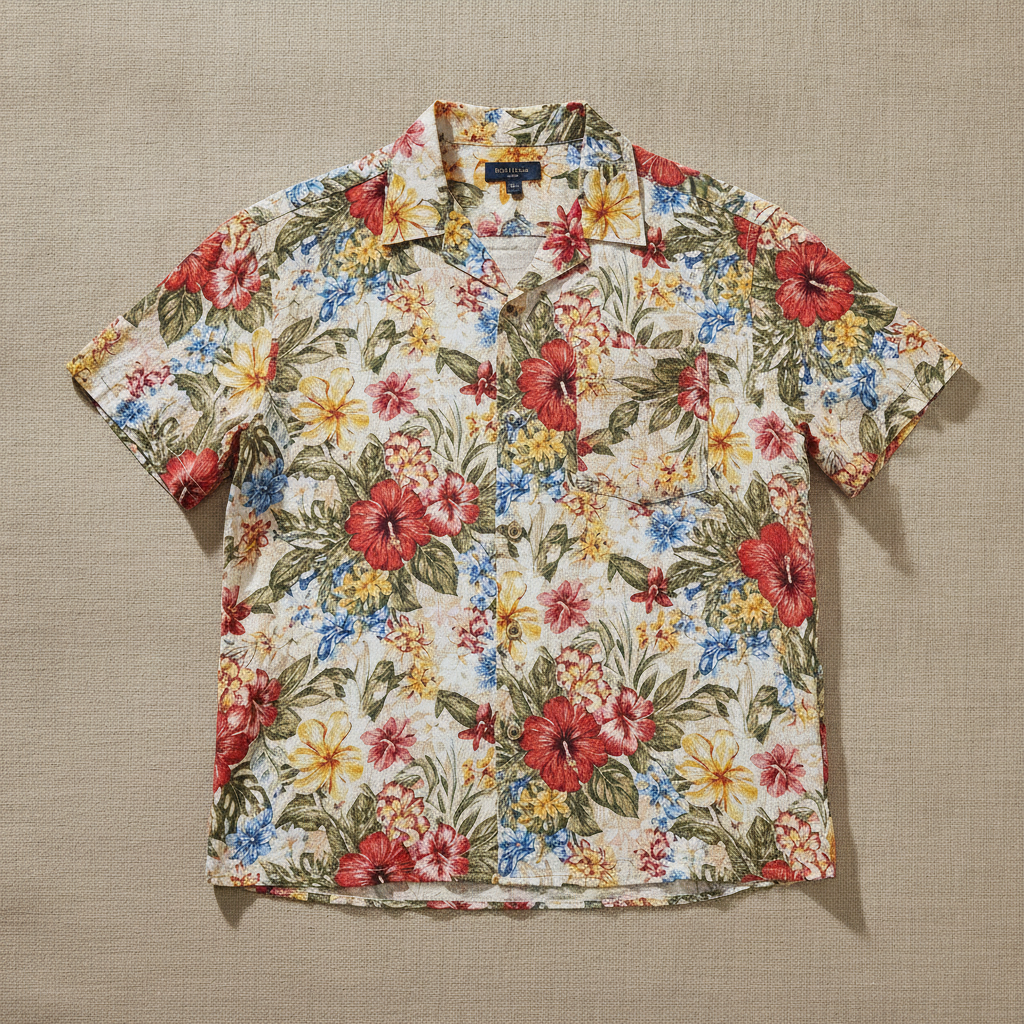 Camicia Uomo Camp Collar Fantasia Tropicale – Stile Vacanza - Fiori Blu