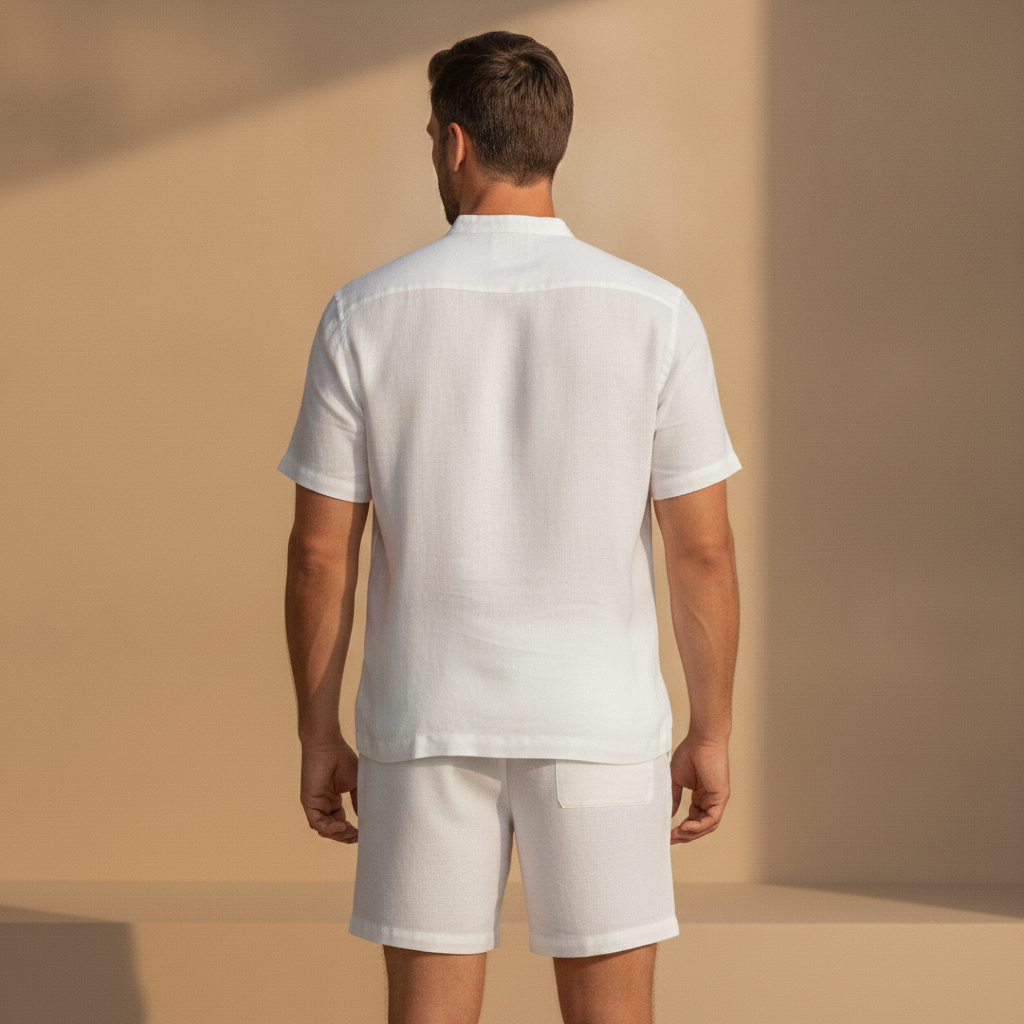 Completo Coordinato Uomo Camicia Voile Leggera e Pantaloncini - vista posteriore