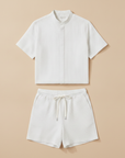 Completo Coordinato Uomo Camicia Righe Sottili e Pantaloncini - Bianco Righe Grigie