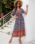 Elisa Abito Donna – Abito Midi Floreale Scollo a V Volant Bottoni Boho Estate