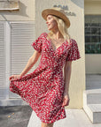 Léa Abito Portafoglio Donna – Abito Midi Fiorito con Scollo a V e Vita Alta