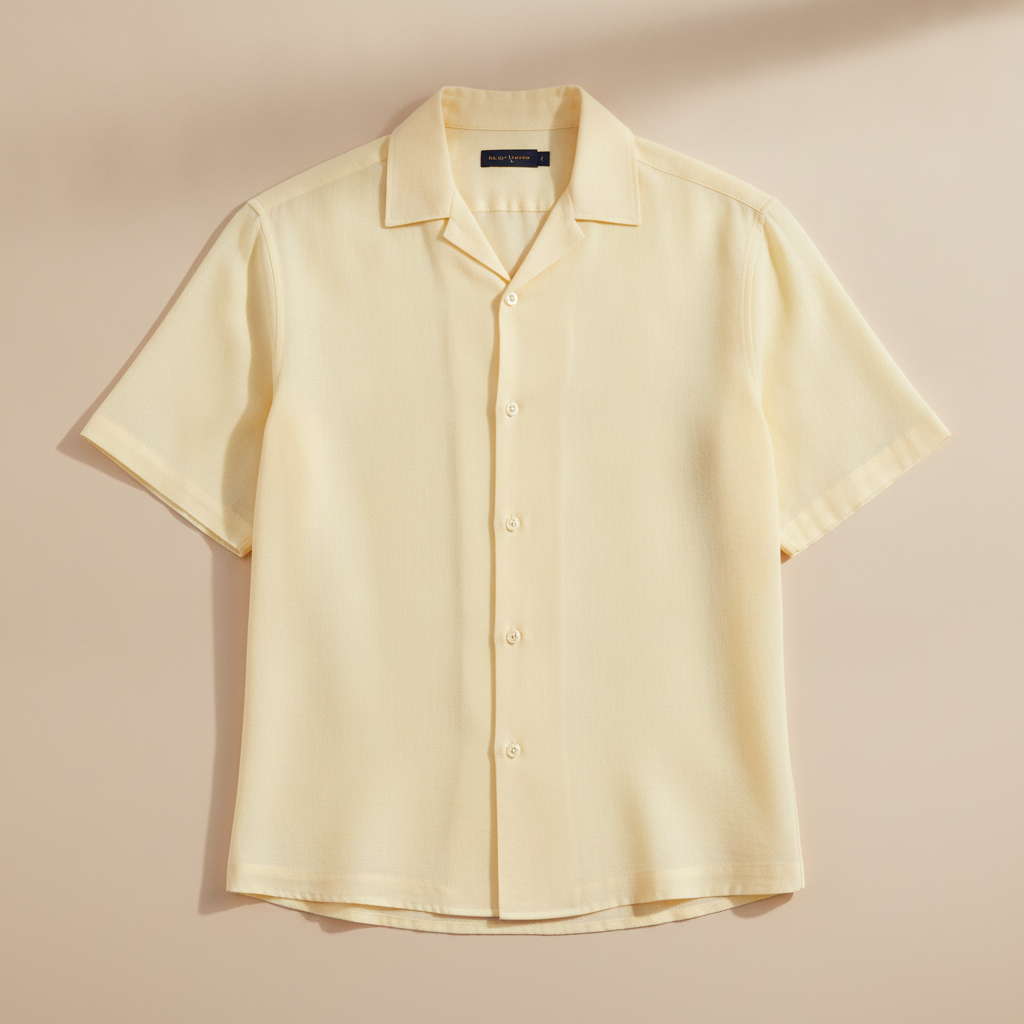Camicia Uomo Camp Collar Tinta Pastello – Elegante e Rilassata - Giallo Pastello