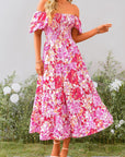 Juanna Abito Midi Donna Estate – Abito con Scollo Quadrato Arricciato, Maniche a Sbuffo e Volant