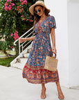Elisa Abito Donna – Abito Midi Floreale Scollo a V Volant Bottoni Boho Estate