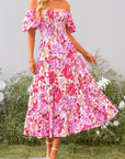 Juanna Abito Midi Donna Estate – Abito con Scollo Quadrato Arricciato, Maniche a Sbuffo e Volant