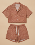 Completo Coordinato Uomo Camicia Geometrica e Pantaloncini - Geometrico Terracotta